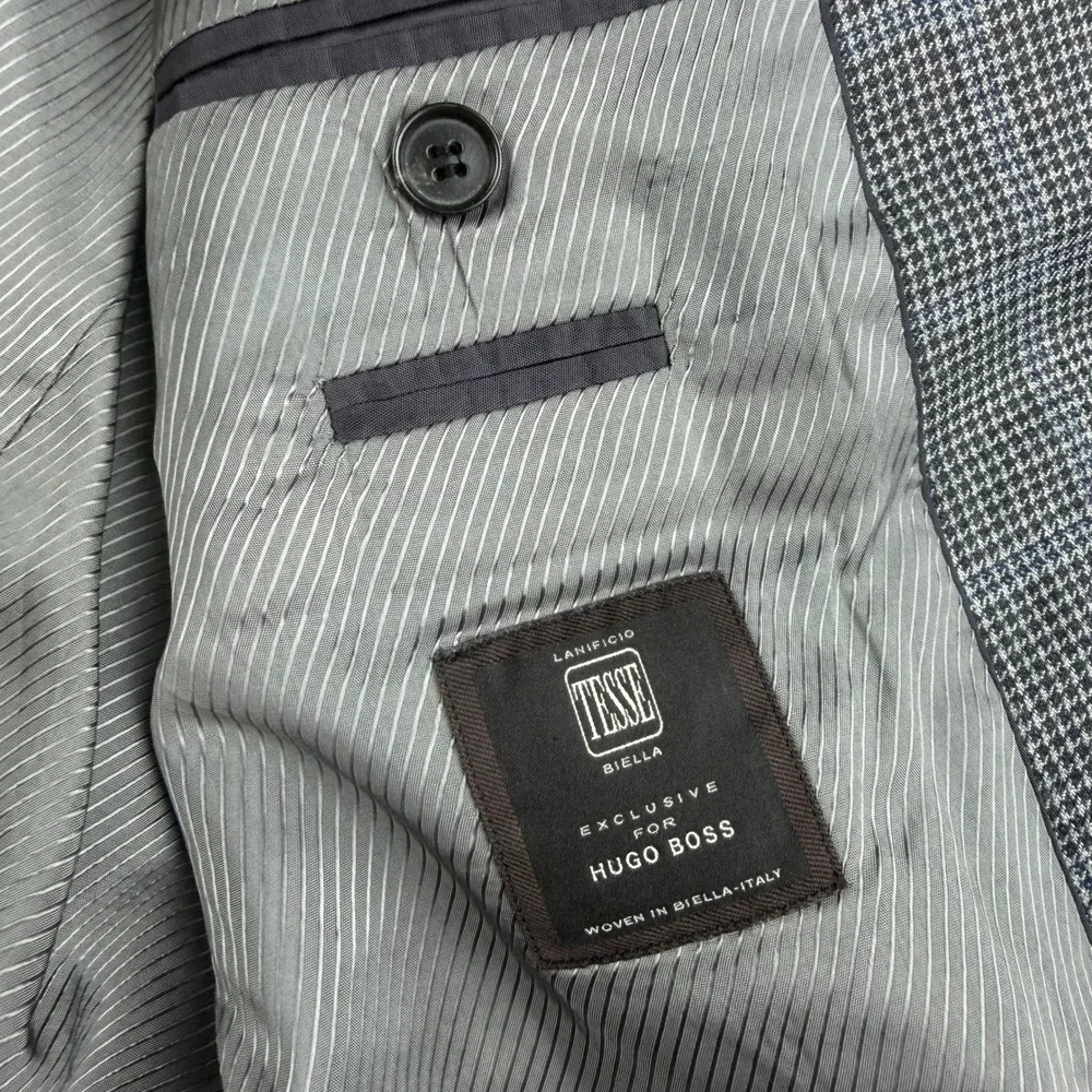 Hugo Boss Lanificio Tesse Biella James4 Men 38R Blazer Blue Grey Plaid Italian